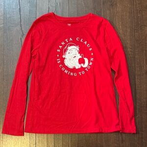 Holiday Time Red Long-Sleeve Santa Graphic Tee